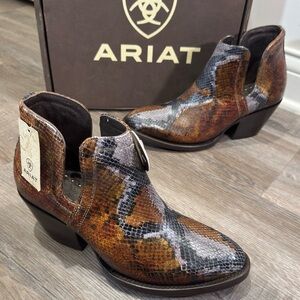 Ariat Dixon Round Toe Leather Snakeskin Bootie Boots